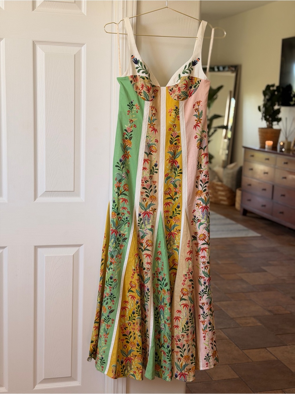FARM Rio Colorblock Floral Maxi Dress in Green, Yellow & Pink